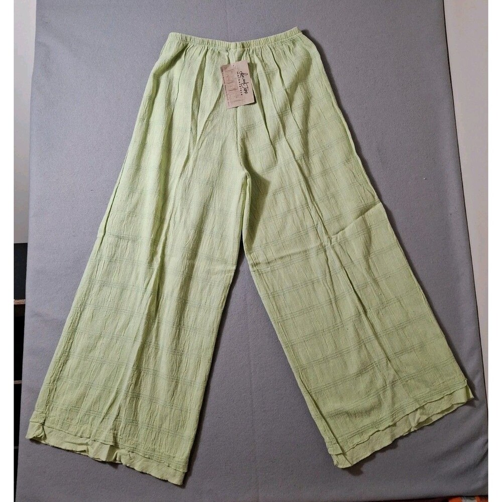 Liz & Jane Cotton Gauze Palazzo Wide Leg Pants XL Green Made in USA